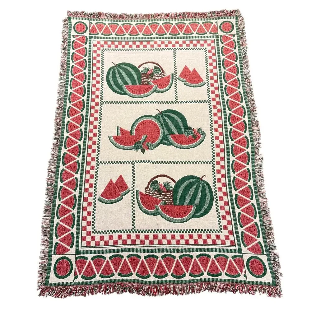 Vintage Watermelon Woven Tapestry Throw Blanket Fringed Summer Fruit 46